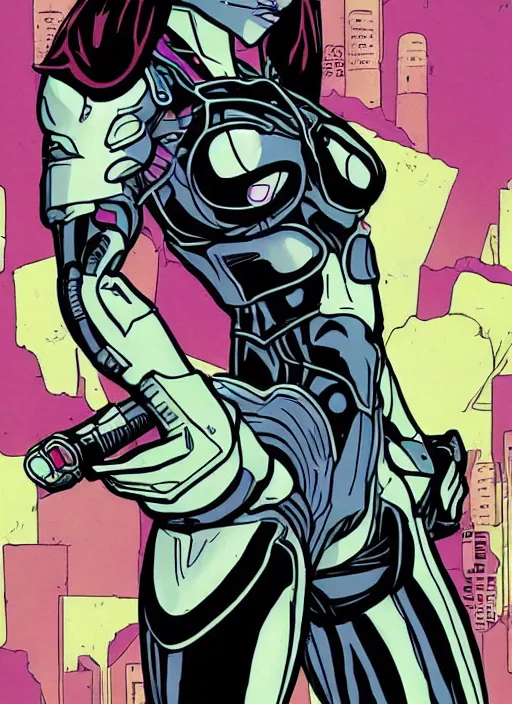 Prompt: cyborg in the style of Peter Chung, Aeon Flux inspired, 90s comic book art,