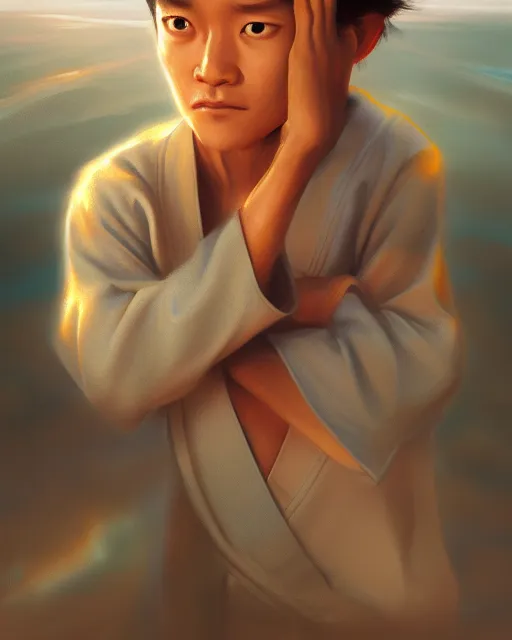 Prompt: mr. miyagi, perfect face, karate kid, cinematic, highly detailed, beach, psychedelic, digital painting, artstation, smooth, hard focus, illustration, art by jessica rossier and and brian froud