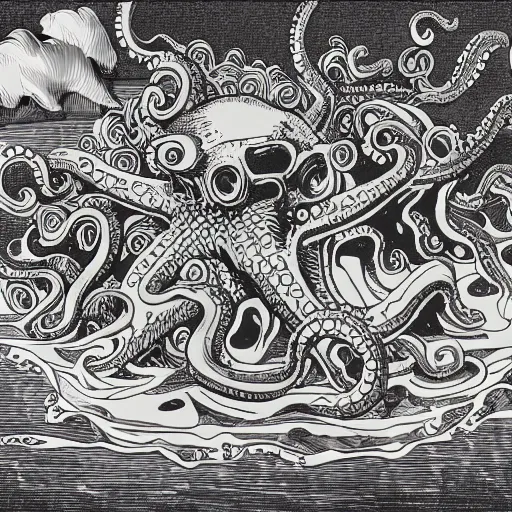 Image similar to octopus destroying atlantis, end of times, highly detailed, trending