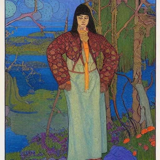 Image similar to a portrait of a character in a scenic environment by ivan bilibin