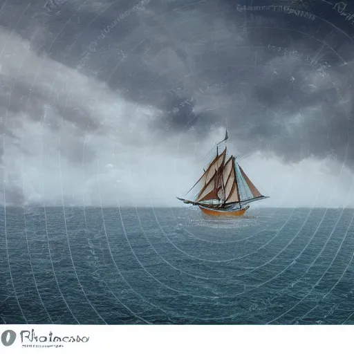 Image similar to grand maori ship fantasy high seas rain wind moody