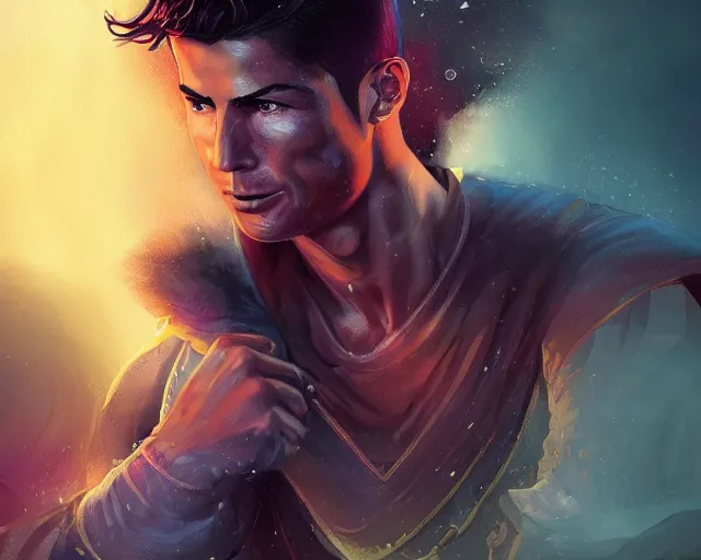 Image similar to cristiano ronaldo as a strong fantasy magician who does magic, fantasy art, in the style of Turine Tran, illustration, epic, fantasy, intricate, elgant, amazing detail, digital painting, artstation, concept art, smooth, sharp focus