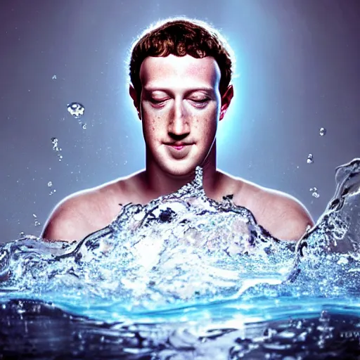 Image similar to mark zuckerberg as water made of water, award winning stunning water photography, extremely detailed, artstation, 8 k, sensual lighting, incredible art, wlop, artgerm