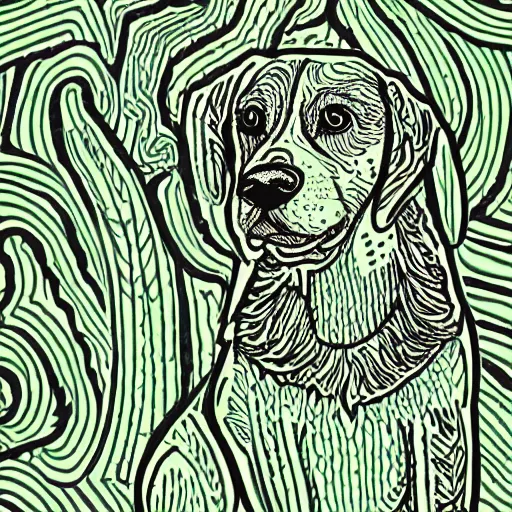 Image similar to illustration of a pretty green dog