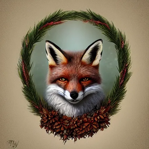 Image similar to fox wearing a wreath, fantasy art, trending on artstation