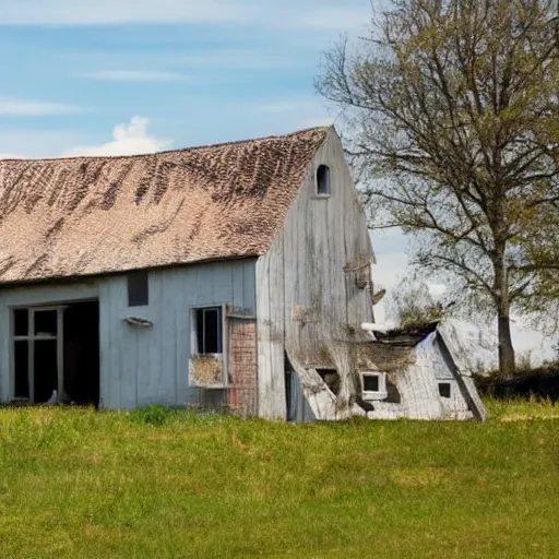 Prompt: an upside down farmhouse