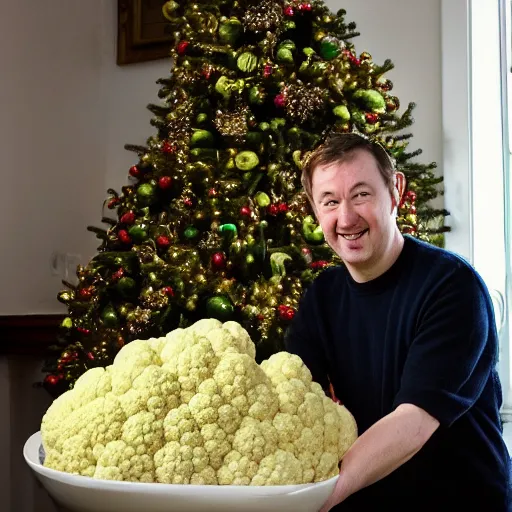 Image similar to David Mitchell admiring traditional christmas cauliflower