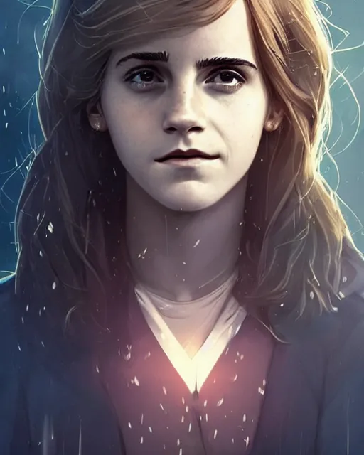 Prompt: Emma Watson as Hermione Granger, magnificent, medium shot, close up, details, sharp focus, elegant, highly detailed, illustration, by Jordan Grimmer and greg rutkowski and PiNe(パイネ) and 薯子Imoko and 香川悠作 and wlop and maya takamura, intricate, beautiful, Trending artstation, pixiv, digital Art