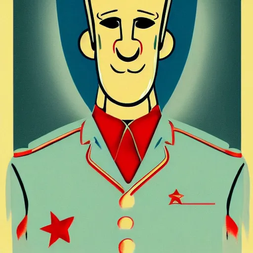 Prompt: handsome squidward portrait, soviet propaganda poster style