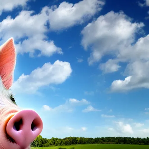 Image similar to happy pig in sky, epic hd award - winning professional selfie portrait 8 k