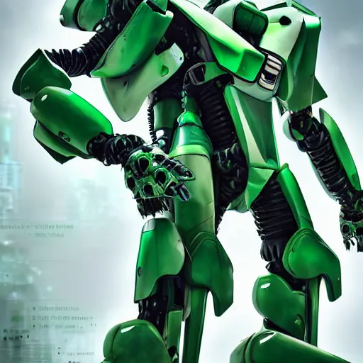 Image similar to Saudi mecha, mecha suit, green and white, epic urban bakground, Murata Yasushi Nirasawa Style, beautiful aesthetic, photorealistic, volumetric lighting, hyperrealistic, octane render, HDR, Production IG Studios Anime Style