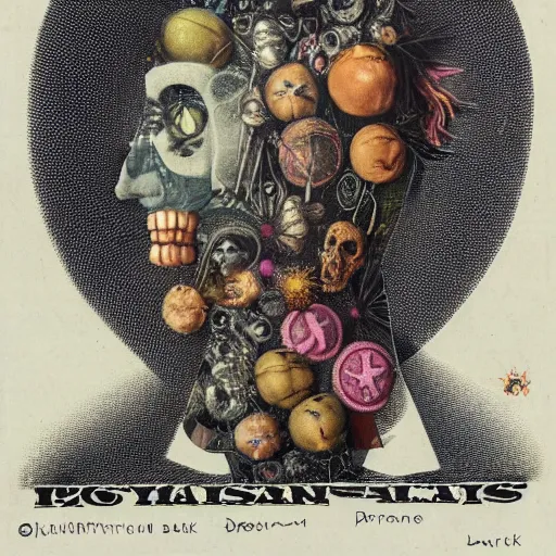 Image similar to post - punk new age album cover, asymmetrical design, frame of a dollar bank notes, capitalism, magic, apocalypse, psychedelic, black white pink, magic, giger h. r., giuseppe arcimboldo