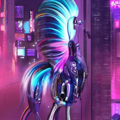 Prompt: Cyberpunk My Little Pony