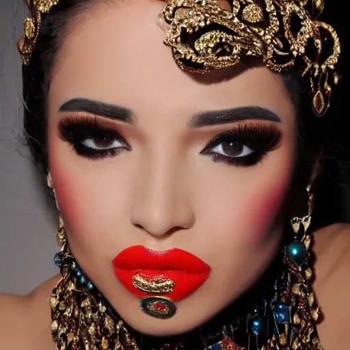 Image similar to Estefania Villegas Burgos face, ornate details in a jazzy mood,