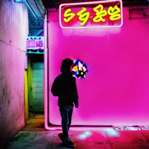 Image similar to capybara drinking bubble tea in cyberpunk, neon, pink and cyan seoul, detailed, street photography