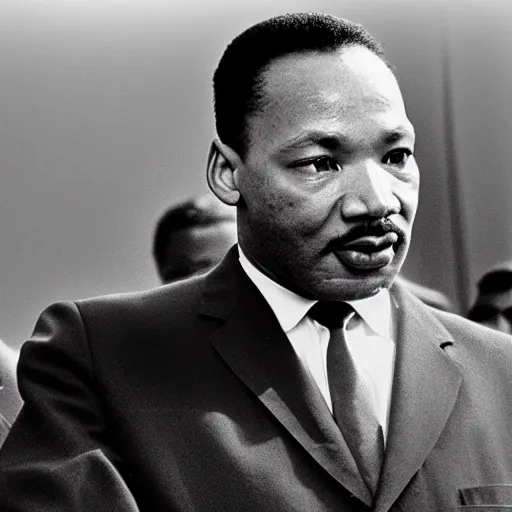 Image similar to UHD candid photo of Martin Luther King Jr. as Superman, accurate face UHD photorealistic correct face photo by Annie Leibowitz