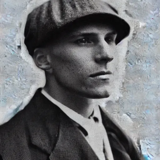 Image similar to A photograph portrait of Jerma985 wearing a newsboy cap in the early 1900s, taken in the early 1900s, grainy, taken on a early 1900s Kodak Camera, realistic, hyperrealistic, very realistic, highly detailed, very detailed, extremely detailed, detailed, digital art, trending on artstation