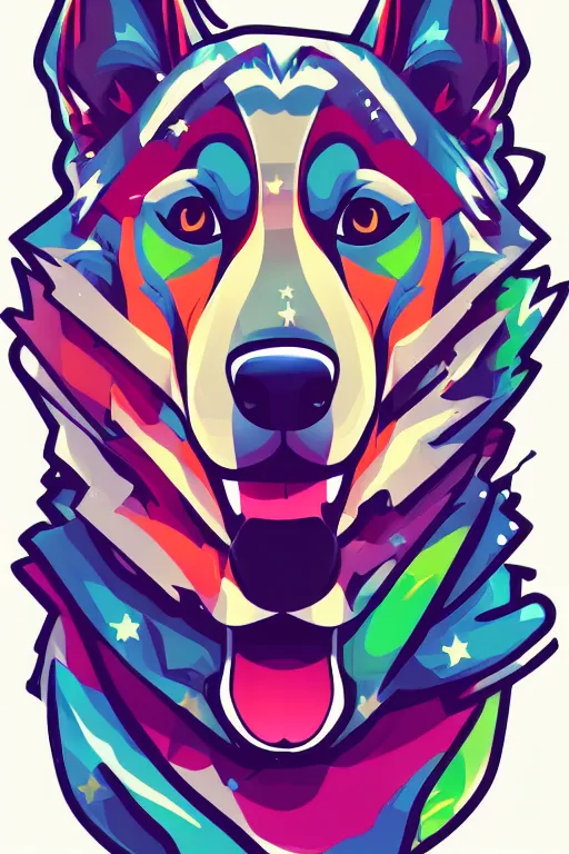Image similar to A portrait of a gangster husky, sticker, highly detailed, colorful, illustration, smooth and clean vector curves, no jagged lines, vector art, smooth