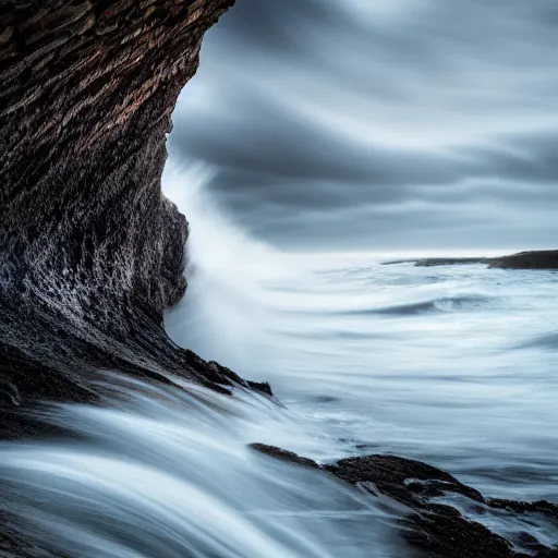 Image similar to long exposure shot of waves crashing against a cliff