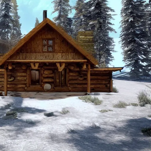 Image similar to a cabin in the woods unreal engine