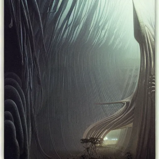 Prompt: epic alien jungle by zdzisław beksinski, greg rutkowski inside a giant futuristic mall by zaha hadid