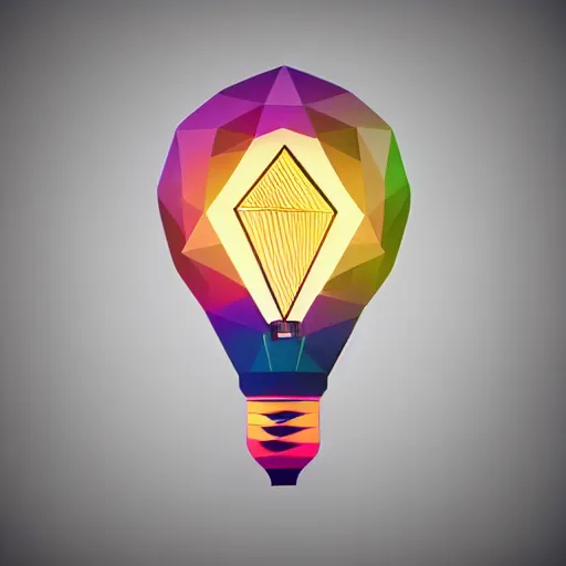 Prompt: an upright lightbulb, by Petros Afshar, geometric, low-poly vector art, multicolored, emissive particle effects, Artstation