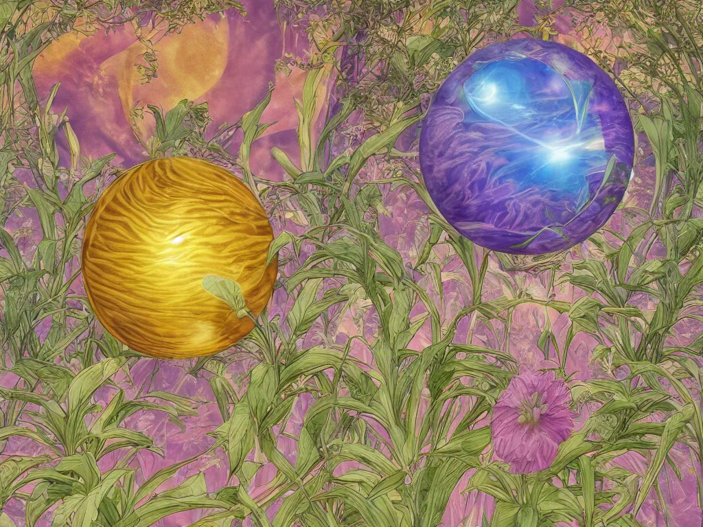 Prompt: the orb of eternity, sunlight study, art nouveau, by maria sibylla merian and ( ( ( ( lisa frank ) ) ) ), 8 k, sharp focus, octane render, ( ( ( kauai ) ) )