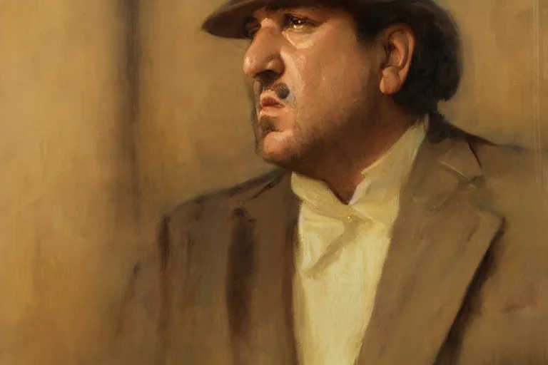 Prompt: a portrait of tony soprano, by gaston bussiere, by mandy jurgens and bayard wu and greg rutkowski, cinematic lightning