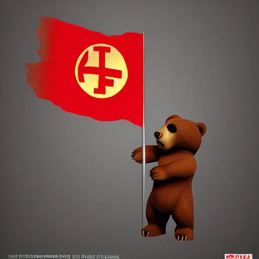 Image similar to a bear with soviet flag, trending on artstation,