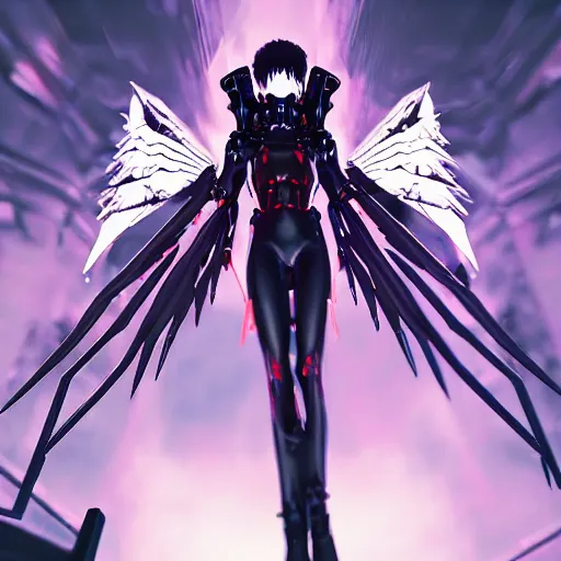 Prompt: gothic retropunk cyberspace evangelion angel invaders dramatic dark background k path traced high definition detailed artstation realistic trending dramatic lighting high contrast