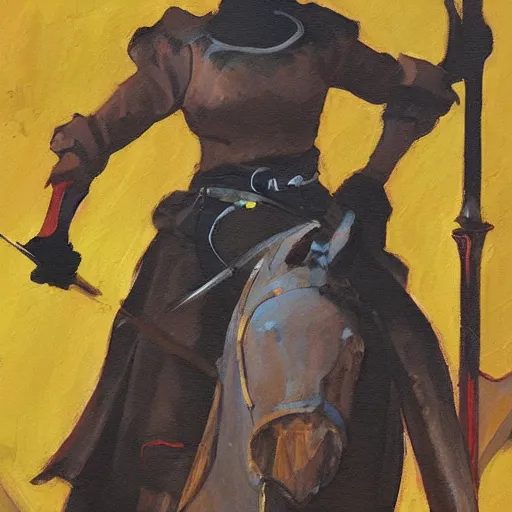 Image similar to black medieval hunter woman, expressive painting