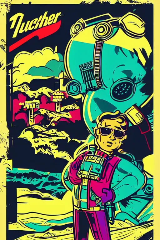 Image similar to fallout 7 6 retro futurist illustration art by butcher billy, sticker, colorful, illustration, highly detailed, simple, smooth and clean vector curves, no jagged lines, vector art, smooth andy warhol style