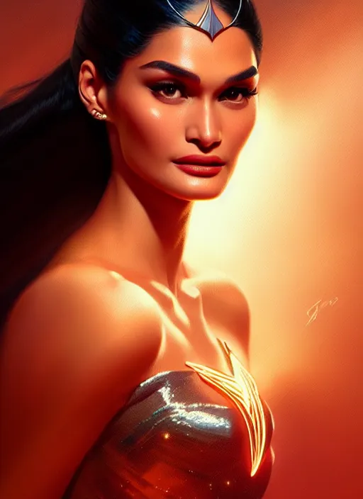 Prompt: portrait of darna pia wurtzbach, intricate, elegant, glowing lights, highly detailed, digital painting, artstation, glamor pose, concept art, smooth, sharp focus, illustration, art by wlop, mars ravelo and greg rutkowski