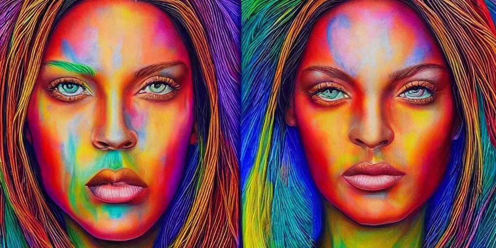 Image similar to a portrait of a beautiful woman the style of Alex Grey, realism, colorful,