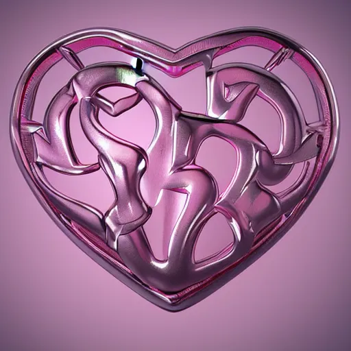 Image similar to highly detail 3 d rendered pink ❤ heart form metal piece