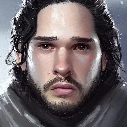 Image similar to portrait of jon snow with tiny beady eyes, a huge nose, and very wide mouth, by greg rutkowski, old, attractive, highly detailed portrait, scifi, digital painting, artstation, concept art, smooth, sharp foccus ilustration, artstation hq ”