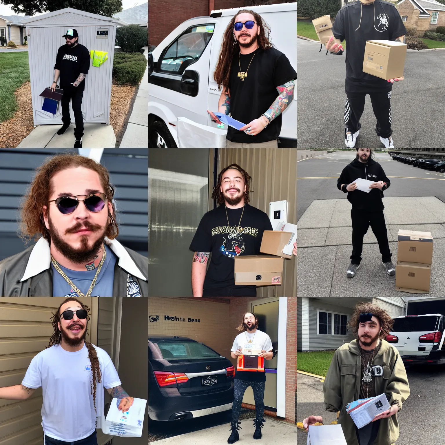 Prompt: post malone delivering mail