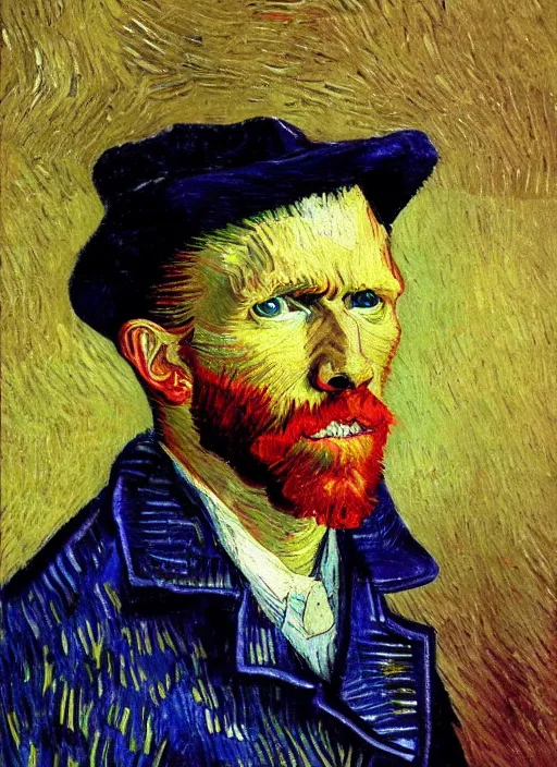 Prompt: lifelike oil painting self - portrait of van gogh wearing a fedora