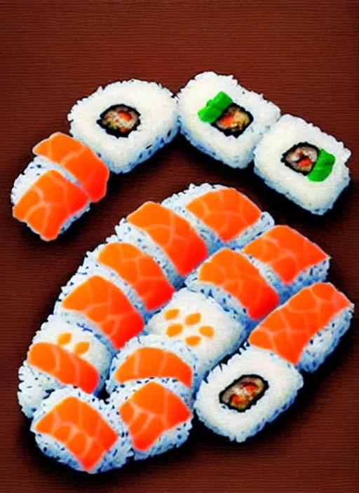 Image similar to clear photorealistic picture of adorable cats made out of sushi