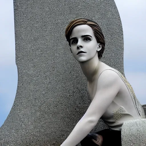 Prompt: emma watson, statue, chrome, reflect photograph