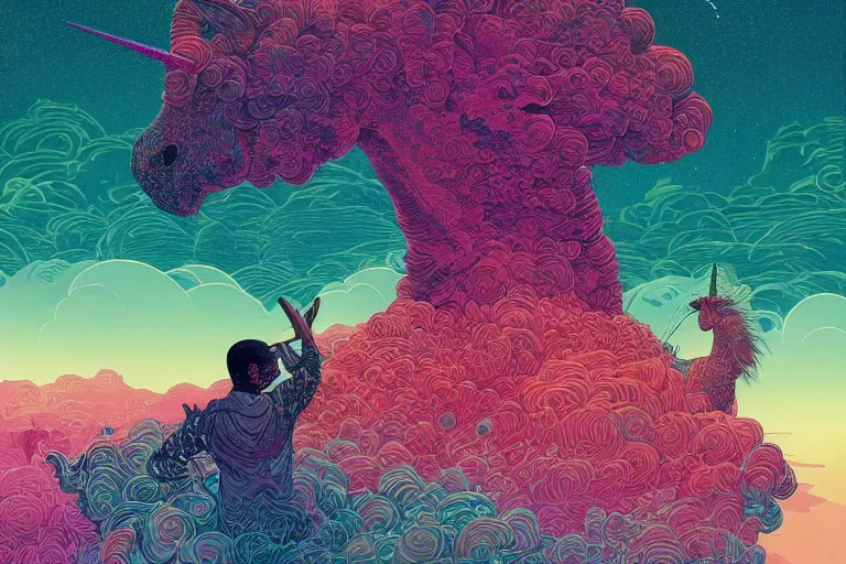 Prompt: stunning portrait of obama riding a unicorn by victo ngai, kilian eng vibrant colors, winning - award masterpiece, fantastically gaudy, aestheticly inspired by beksinski and dan mumford, 4 k upscale with simon stalenhag work, sitting on the cosmic cloudscape