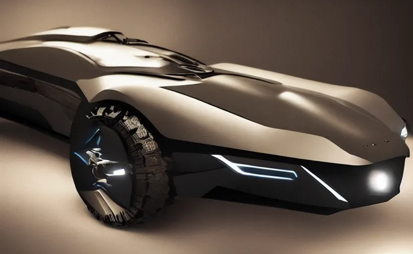 Image similar to “A 2025 Batmobile Concept, studio lighting”