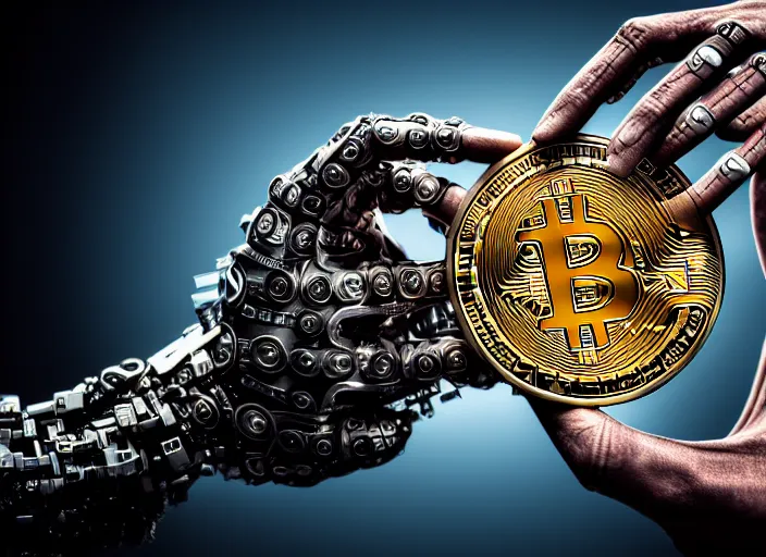 Prompt: mechanical cybernetic hand holding a bitcoin. centered. horror cyberpunk dystopia style. highly detailed 8 k. intricate. nikon d 8 5 0 3 0 0 mm. award winning photography.