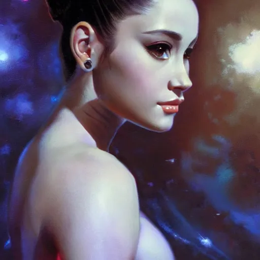 Prompt: ultra realistic portrait painting of ariana grande as padme from star wars, art by frank frazetta, 4 k, ultra realistic, highly detailed, epic lighting.