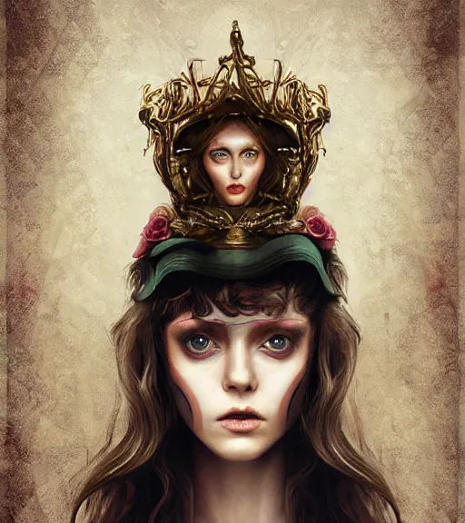 Image similar to beautiful female character inspired by venice carnival and russian icons ellen ripley | | digital artwork made by greg rutswork, anna dittmann and lois van barlee, symmetrical, anatomically correct