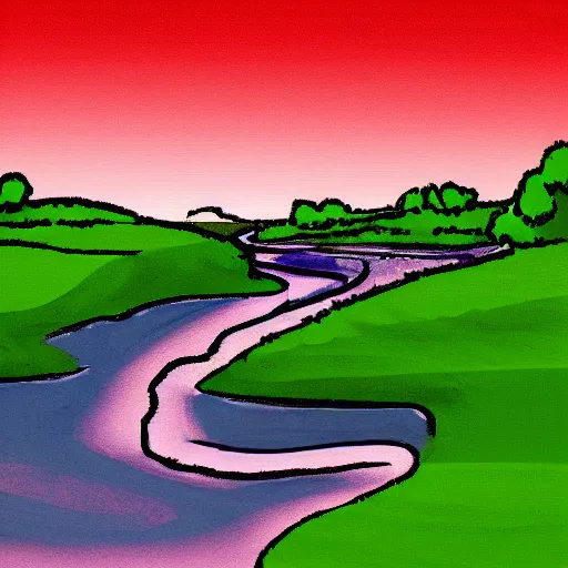 Image similar to digital art painting of a river running through the plains, very mediocre, not so detailed at all.