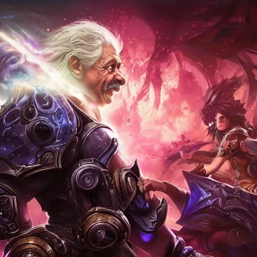 Image similar to portrait of albert einstein as a spellcaster, league of legends amazing splashscreen artwork, gears of war, splash art, natural light, elegant, photorealistic facial features, intricate, fantasy, detailed face, atmospheric lighting, anamorphic lens flare, cinematic lighting, league of legends splash art, hd wallpaper, ultra high details by greg rutkowski