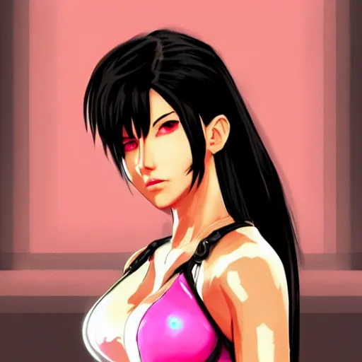 Prompt: retrowave concept art of tifa lockhart