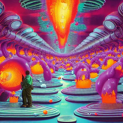 Image similar to jelly rococo gel beehives bursting plasma and colorful auras, liquid, drippy, splashing, scifi 3 d paint spray by beeple, rob gonsalves, jeff koons, jacek yerka, m. c. escher