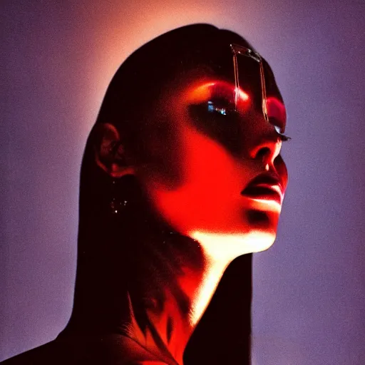 Prompt: a bill henson portrait of a haute couture cyberpunk